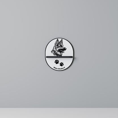 WHITE SHEPHERD DOG Oval Art Shelf In Black Finish