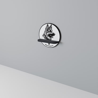 WHITE SHEPHERD DOG Round Art Shelf In Black Finish