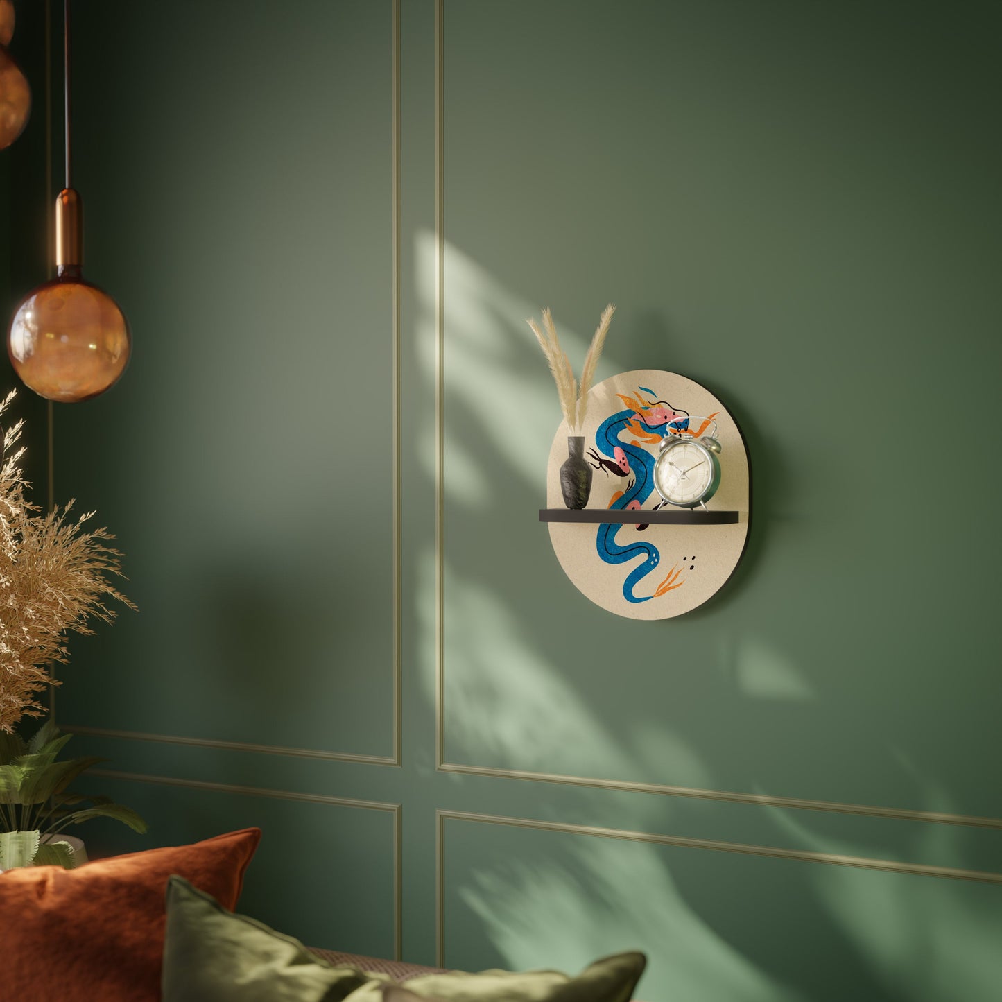 MYTHOLOGICAL CREATURES Oval Art Shelf In Black Finish