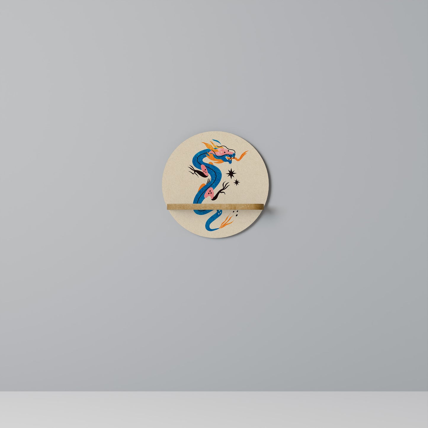 MYTHOLOGICAL CREATURES Round Art Shelf In Oak Effect