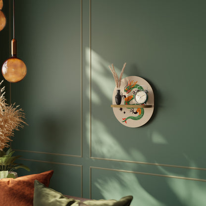 GREEN SKY GUARDIAN Oval Art Shelf In Oak Effect