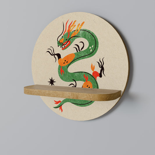 GREEN SKY GUARDIAN Round Art Shelf In Oak Effect