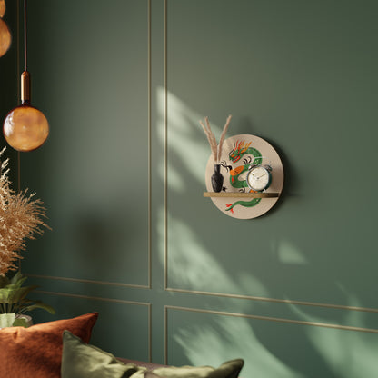 GREEN SKY GUARDIAN Round Art Shelf In Oak Effect