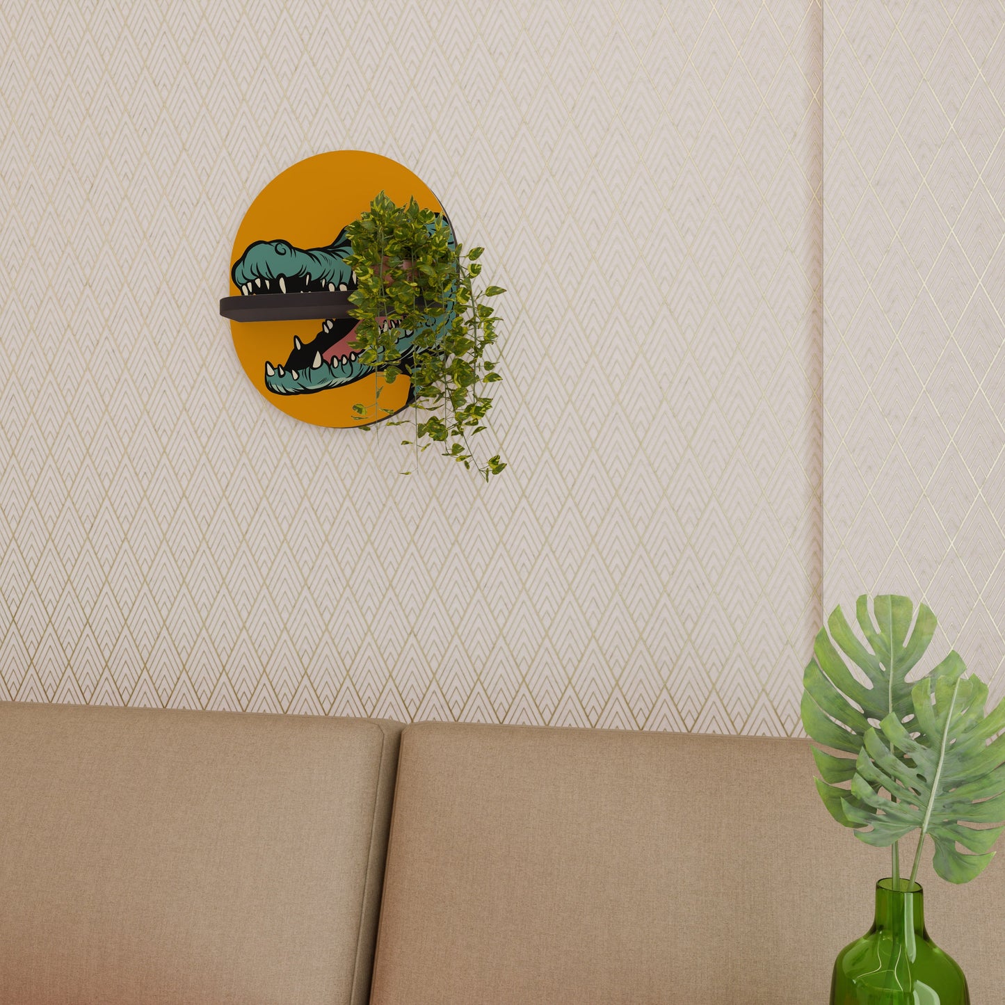 THREATENING GREETING Oval Art Shelf In Black Finish