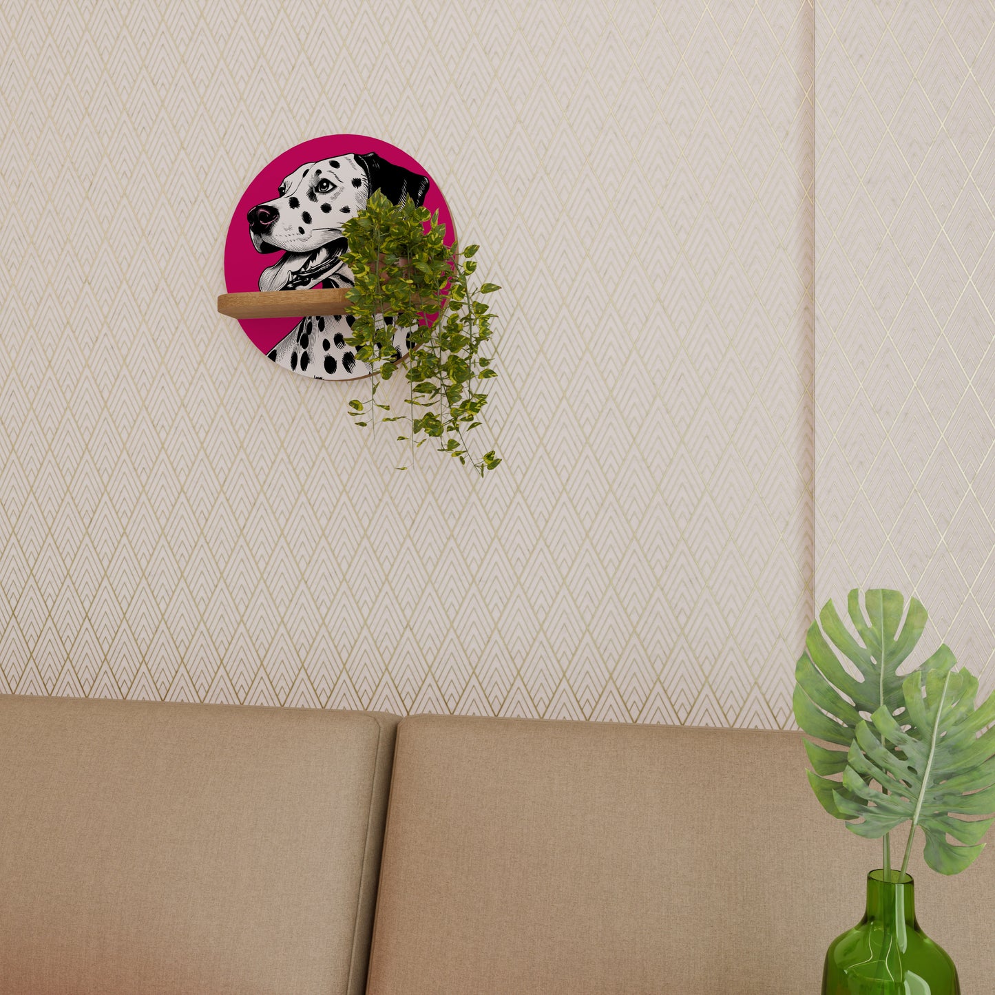 DALMATIAN SMILE Mensola Rotonda Decorativa in Effetto Rovere