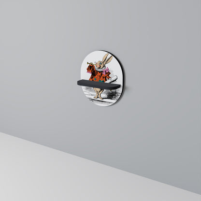 COLORFUL WHITE RABBIT Oval Art Shelf In Black Finish