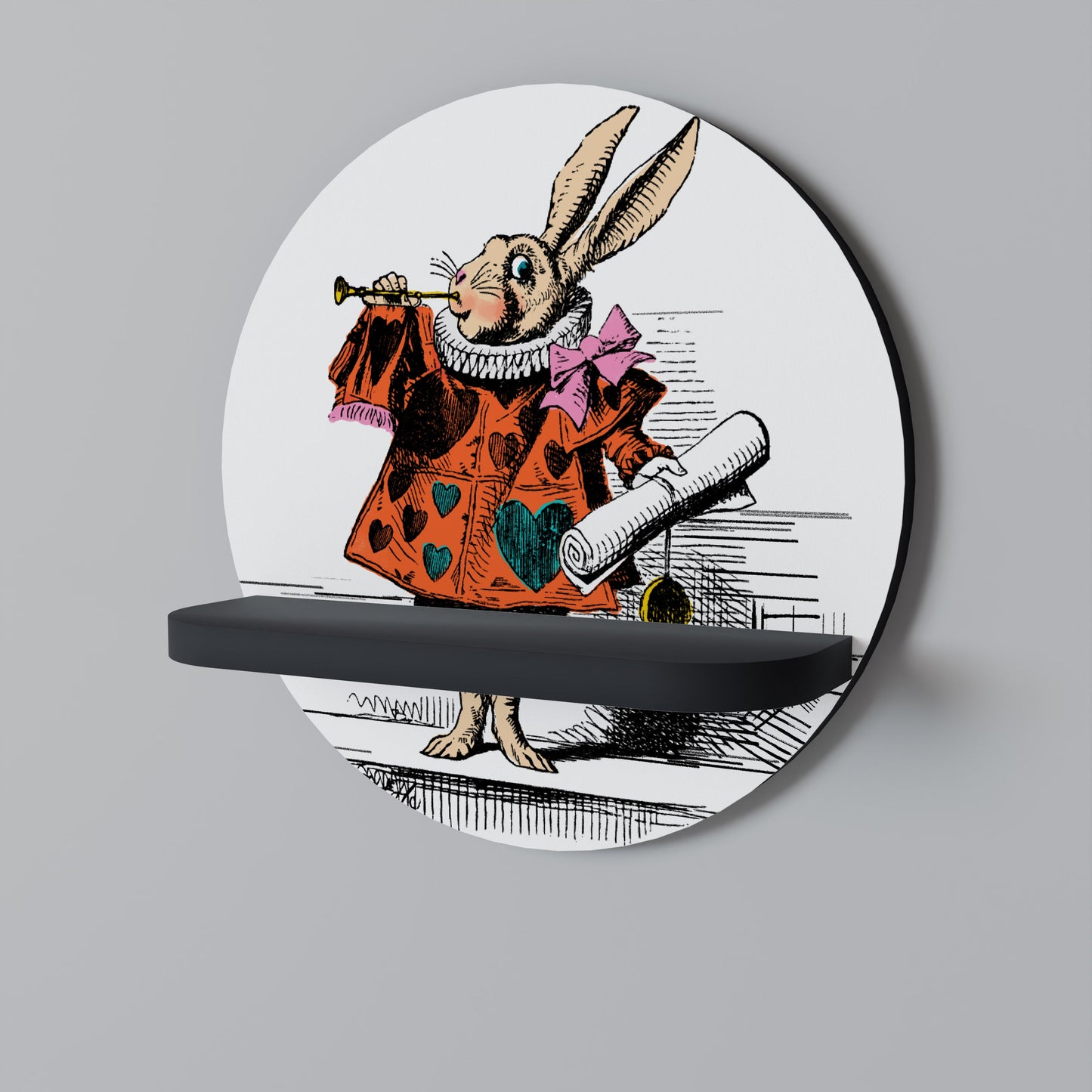 COLORFUL WHITE RABBIT Mensola Rotonda Decorativa con Finitura Nera