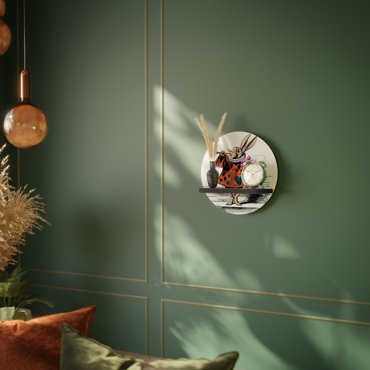 COLORFUL WHITE RABBIT Mensola Rotonda Decorativa con Finitura Nera