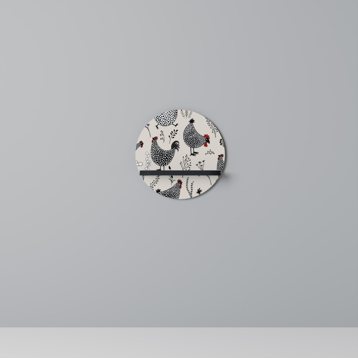 HAPPY HENS Round Art Shelf In Black Finish