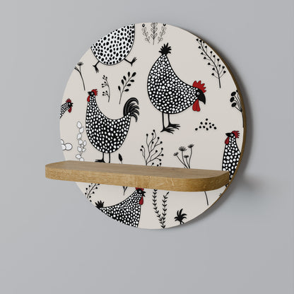 HAPPY HENS Round Art Shelf In Oak Effect