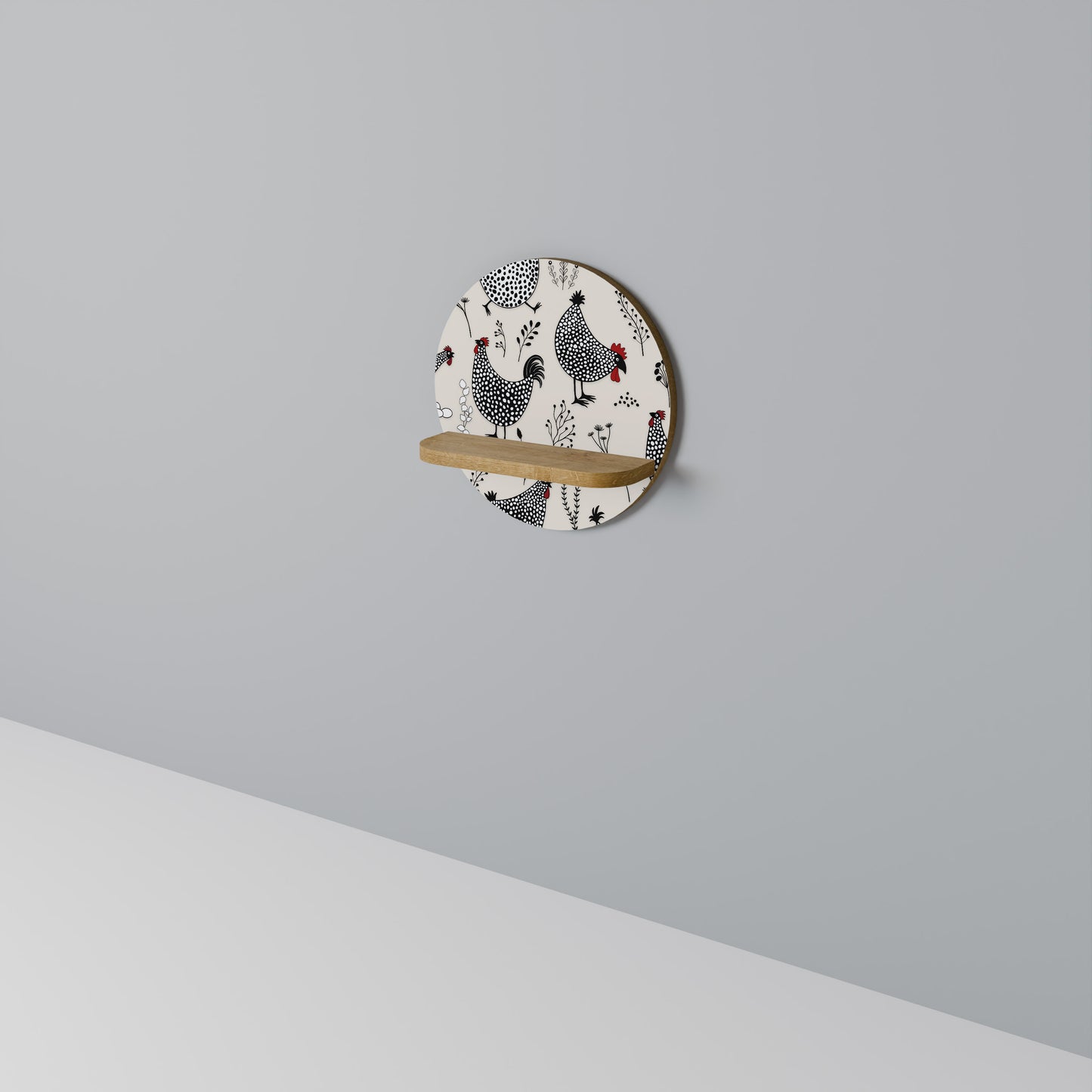 HAPPY HENS Round Art Shelf In Oak Effect