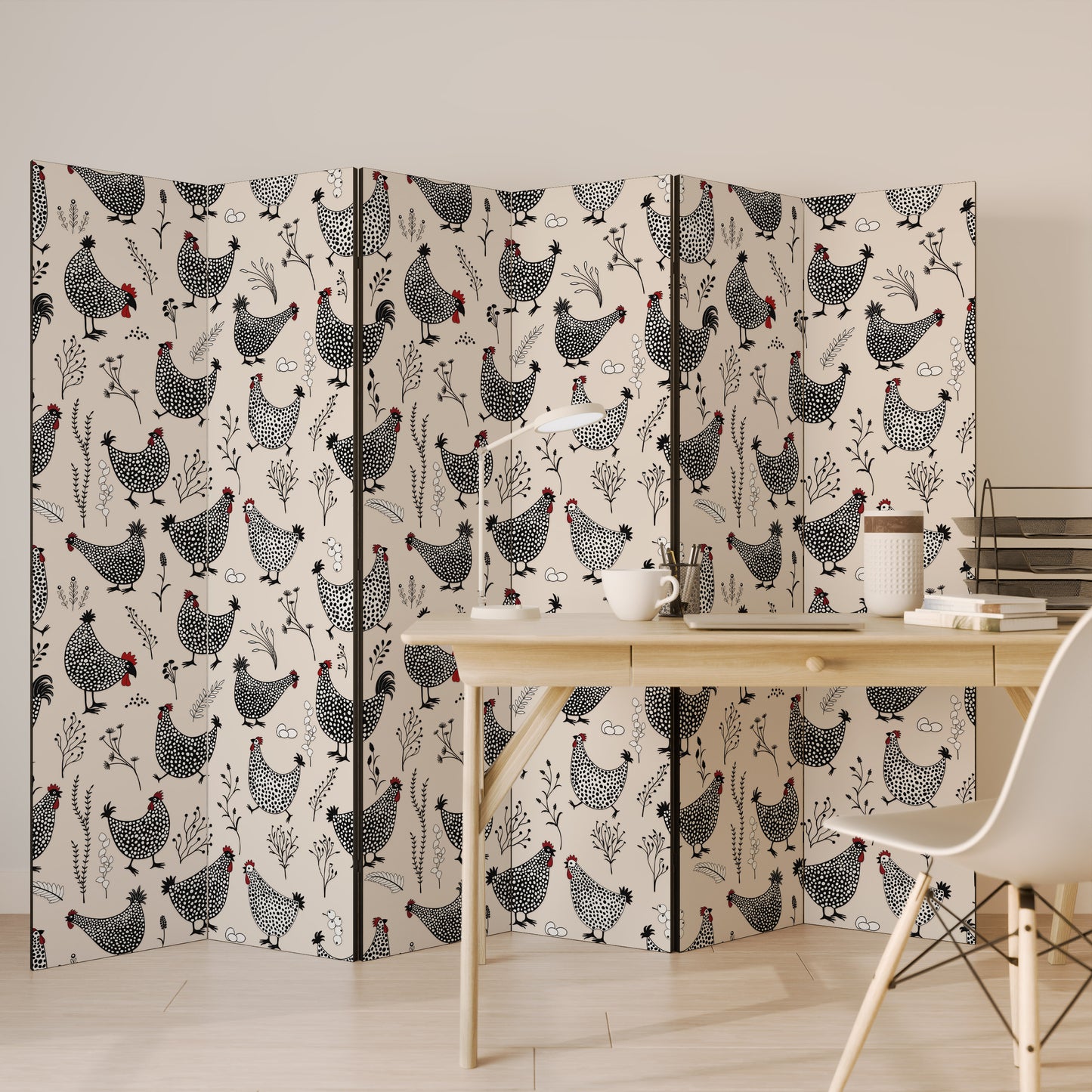 HAPPY HENS Divisorio decorativo per ambienti a 6 pannelli