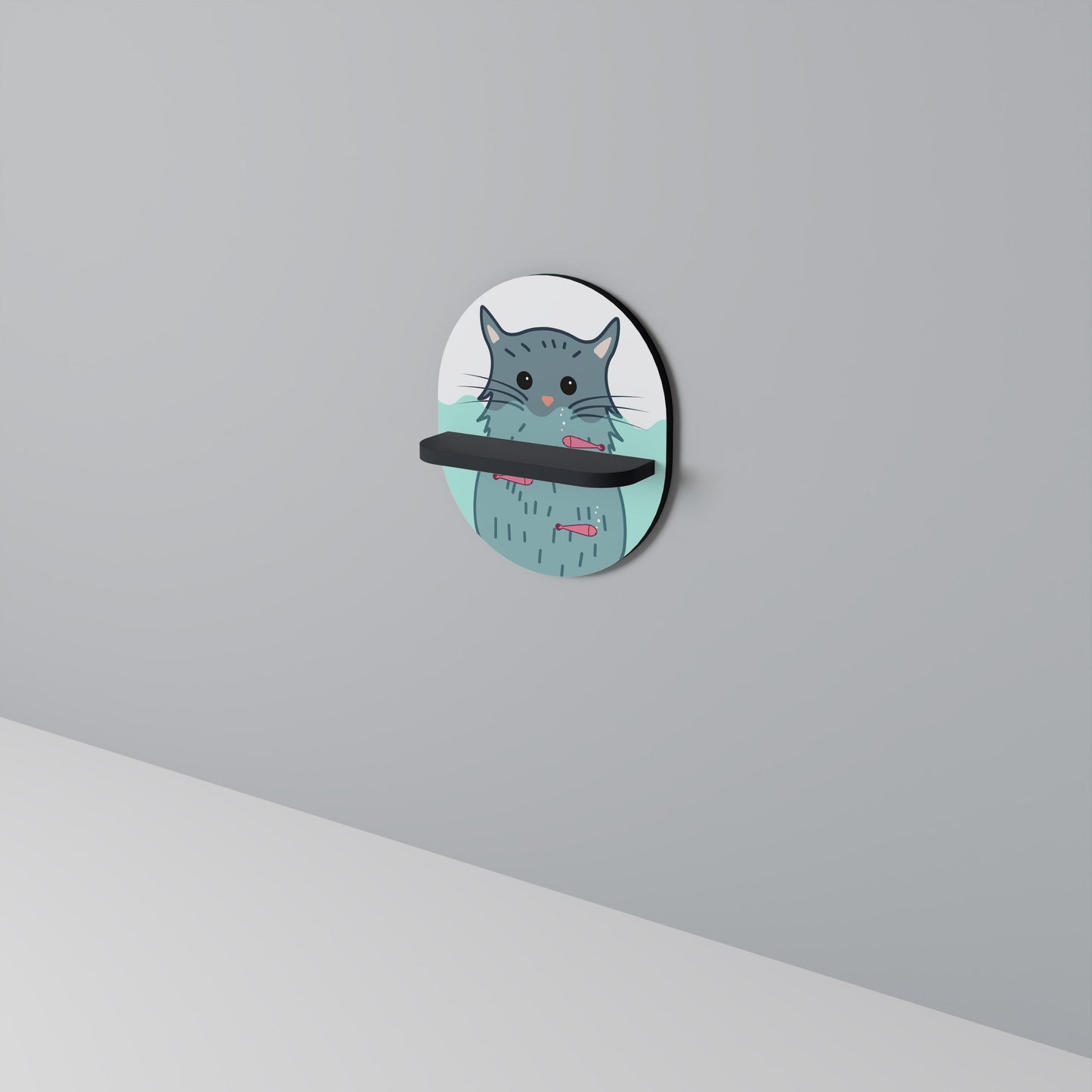 CAT SPLASH Oval Art Shelf In Black Finish