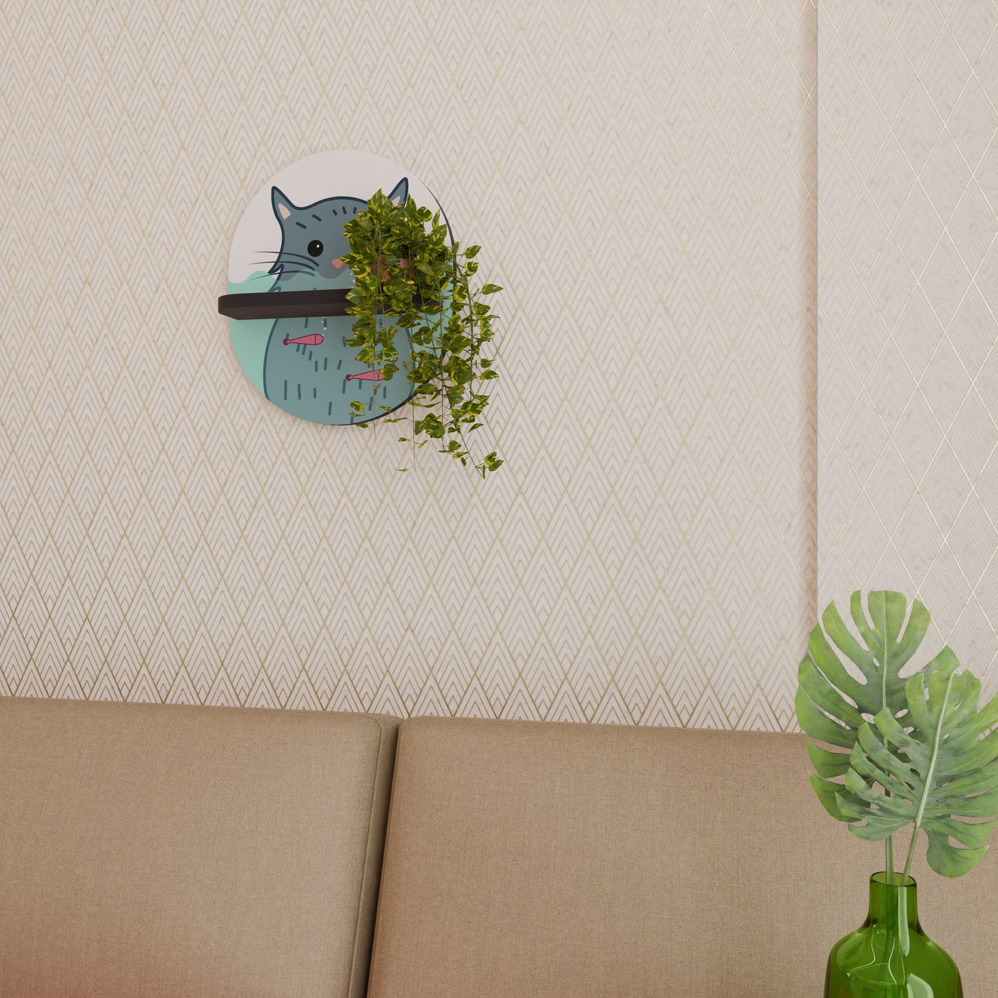 CAT SPLASH Oval Art Shelf In Black Finish